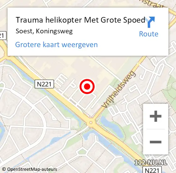 Locatie op kaart van de 112 melding: Trauma helikopter Met Grote Spoed Naar Soest, Koningsweg op 26 augustus 2023 18:37