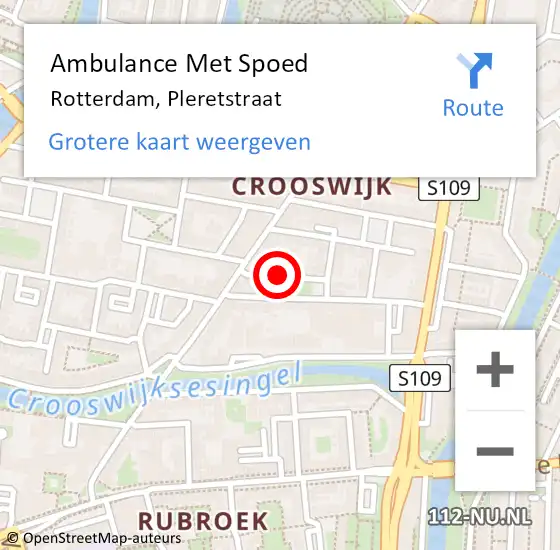 Locatie op kaart van de 112 melding: Ambulance Met Spoed Naar Rotterdam, Pleretstraat op 28 augustus 2023 18:06