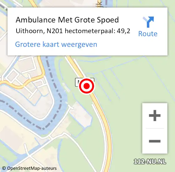 Locatie op kaart van de 112 melding: Ambulance Met Grote Spoed Naar Uithoorn, N201 hectometerpaal: 49,2 op 29 augustus 2023 18:29