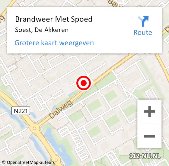 Locatie op kaart van de 112 melding: Brandweer Met Spoed Naar Soest, De Akkeren op 31 augustus 2023 06:38
