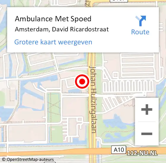 Locatie op kaart van de 112 melding: Ambulance Met Spoed Naar Amsterdam, David Ricardostraat op 2 september 2023 06:13