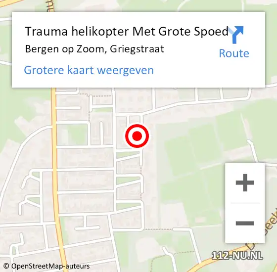 Locatie op kaart van de 112 melding: Trauma helikopter Met Grote Spoed Naar Bergen op Zoom, Griegstraat op 3 september 2023 14:54