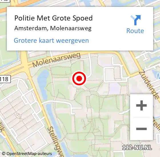 Locatie op kaart van de 112 melding: Politie Met Grote Spoed Naar Amsterdam, Molenaarsweg op 8 september 2023 18:01