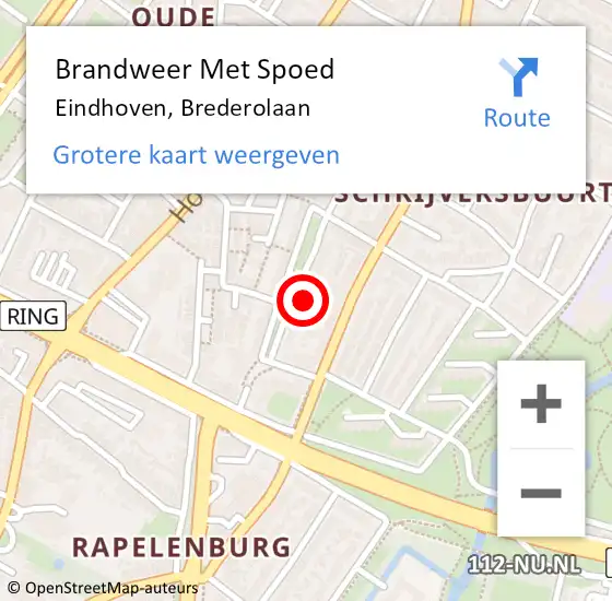 Locatie op kaart van de 112 melding: Brandweer Met Spoed Naar Eindhoven, Brederolaan op 9 september 2023 21:28