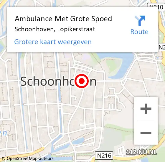 Locatie op kaart van de 112 melding: Ambulance Met Grote Spoed Naar Schoonhoven, Lopikerstraat op 17 september 2023 04:51