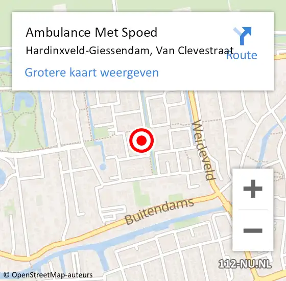 Locatie op kaart van de 112 melding: Ambulance Met Spoed Naar Hardinxveld-Giessendam, Van Clevestraat op 8 september 2014 16:40