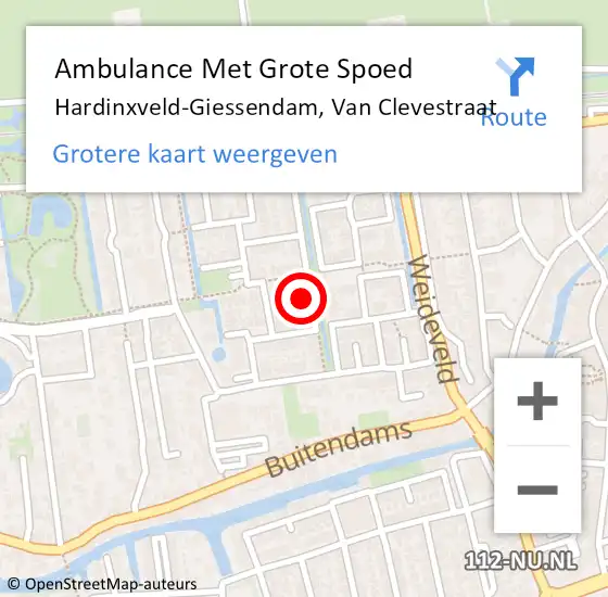Locatie op kaart van de 112 melding: Ambulance Met Grote Spoed Naar Hardinxveld-Giessendam, Van Clevestraat op 8 september 2014 16:42