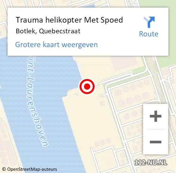 Locatie op kaart van de 112 melding: Trauma helikopter Met Spoed Naar Botlek, Quebecstraat op 19 september 2023 11:22
