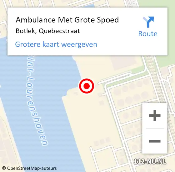 Locatie op kaart van de 112 melding: Ambulance Met Grote Spoed Naar Botlek, Quebecstraat op 19 september 2023 11:28