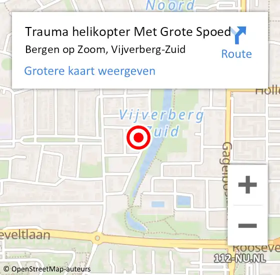 Locatie op kaart van de 112 melding: Trauma helikopter Met Grote Spoed Naar Bergen op Zoom, Vijverberg-Zuid op 22 september 2023 14:03