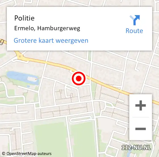 Locatie op kaart van de 112 melding: Politie Ermelo, Hamburgerweg op 26 september 2023 22:05