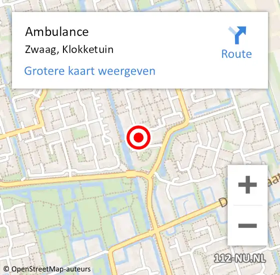 Locatie op kaart van de 112 melding: Ambulance Zwaag, Klokketuin op 29 september 2023 16:06
