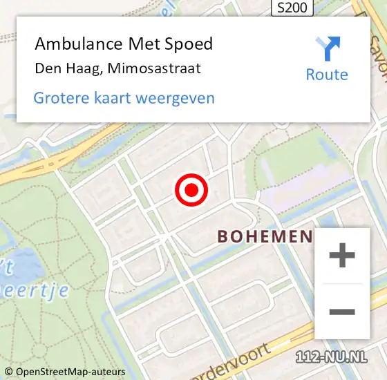 Locatie op kaart van de 112 melding: Ambulance Met Spoed Naar Den Haag, Mimosastraat op 1 oktober 2023 19:54