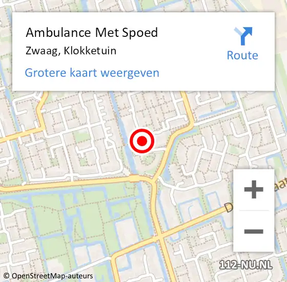 Locatie op kaart van de 112 melding: Ambulance Met Spoed Naar Zwaag, Klokketuin op 6 oktober 2023 20:10