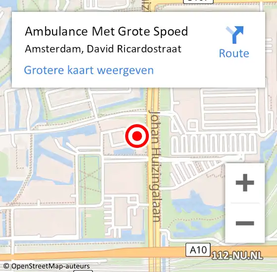 Locatie op kaart van de 112 melding: Ambulance Met Grote Spoed Naar Amsterdam, David Ricardostraat op 11 oktober 2023 11:17