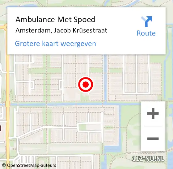 Locatie op kaart van de 112 melding: Ambulance Met Spoed Naar Amsterdam, Jacob Krüsestraat op 18 oktober 2023 19:03