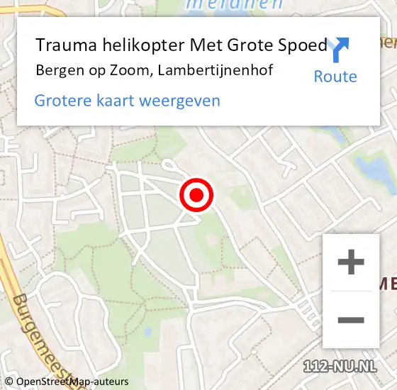 Locatie op kaart van de 112 melding: Trauma helikopter Met Grote Spoed Naar Bergen op Zoom, Lambertijnenhof op 19 oktober 2023 09:10