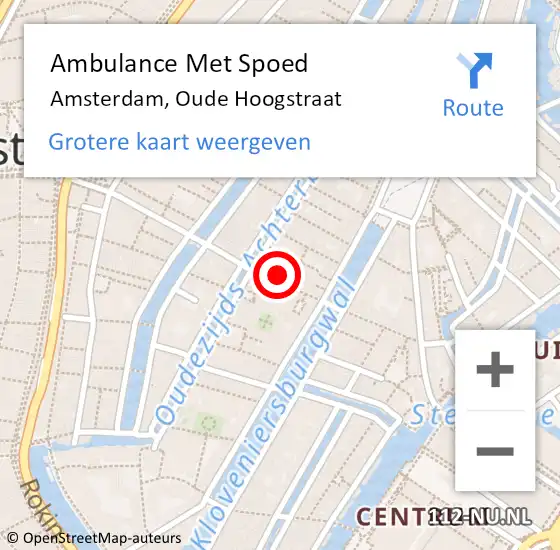 Locatie op kaart van de 112 melding: Ambulance Met Spoed Naar Amsterdam, Oude Hoogstraat op 19 oktober 2023 18:37