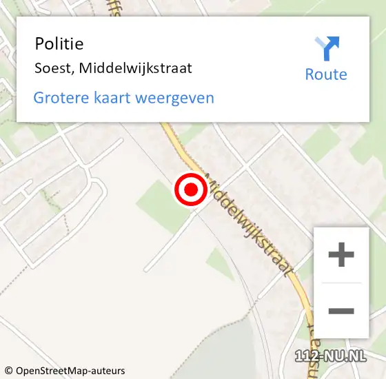 Locatie op kaart van de 112 melding: Politie Soest, Middelwijkstraat op 20 oktober 2023 19:12