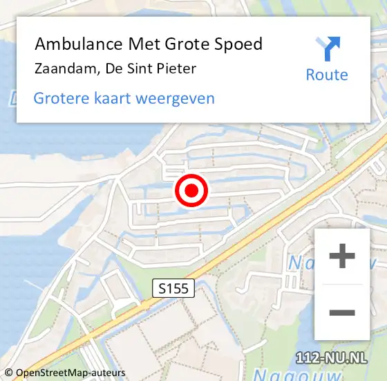Locatie op kaart van de 112 melding: Ambulance Met Grote Spoed Naar Zaandam, De Sint Pieter op 23 oktober 2023 22:50