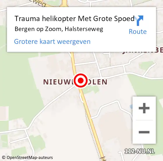 Locatie op kaart van de 112 melding: Trauma helikopter Met Grote Spoed Naar Bergen op Zoom, Halsterseweg op 31 oktober 2023 08:57