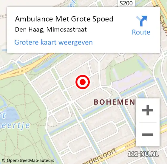 Locatie op kaart van de 112 melding: Ambulance Met Grote Spoed Naar Den Haag, Mimosastraat op 31 oktober 2023 21:41
