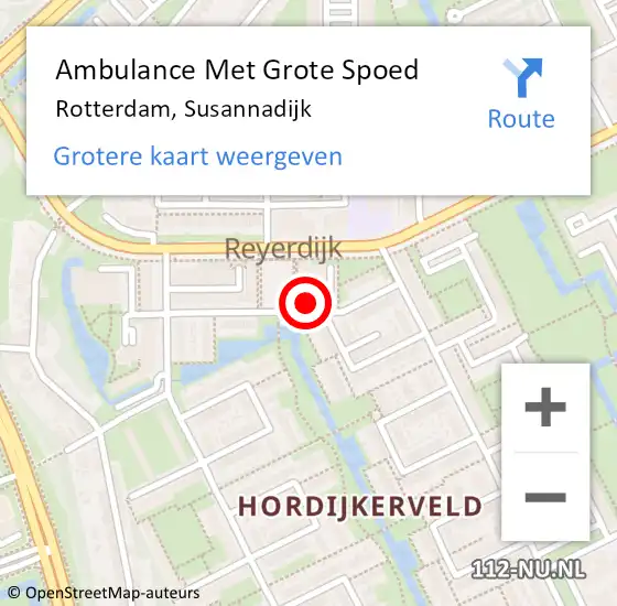 Locatie op kaart van de 112 melding: Ambulance Met Grote Spoed Naar Rotterdam, Susannadijk op 4 november 2023 12:39