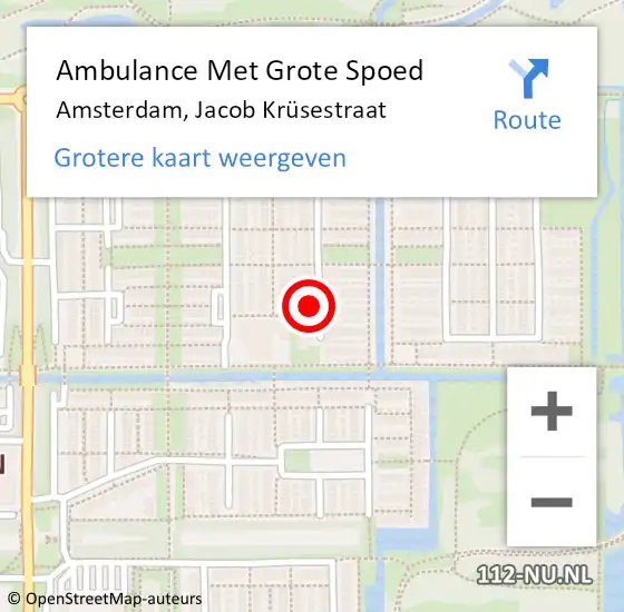 Locatie op kaart van de 112 melding: Ambulance Met Grote Spoed Naar Amsterdam, Jacob Krüsestraat op 7 november 2023 09:21