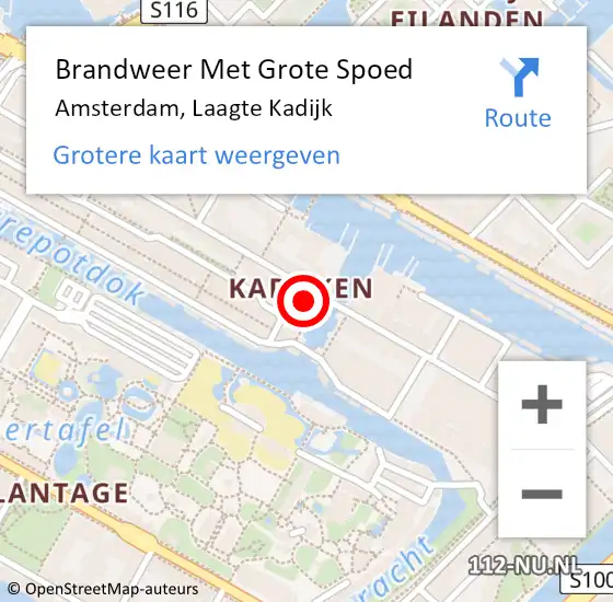 Locatie op kaart van de 112 melding: Brandweer Met Grote Spoed Naar Amsterdam, Laagte Kadijk op 10 november 2023 04:33