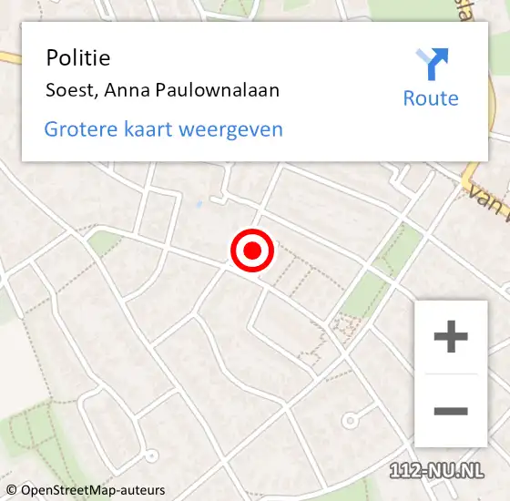 Locatie op kaart van de 112 melding: Politie Soest, Anna Paulownalaan op 10 november 2023 15:19
