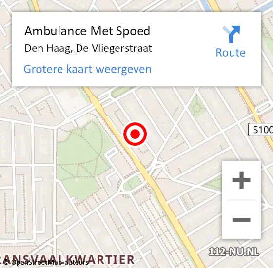Locatie op kaart van de 112 melding: Ambulance Met Spoed Naar Den Haag, De Vliegerstraat op 14 november 2023 16:26