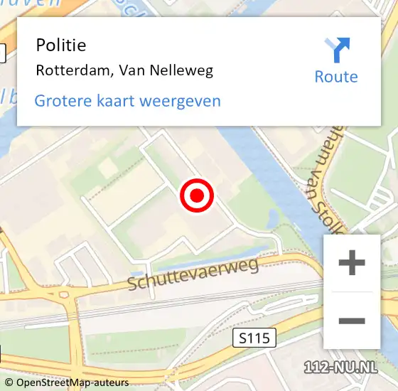 Locatie op kaart van de 112 melding: Politie Rotterdam, Van Nelleweg op 14 november 2023 17:16