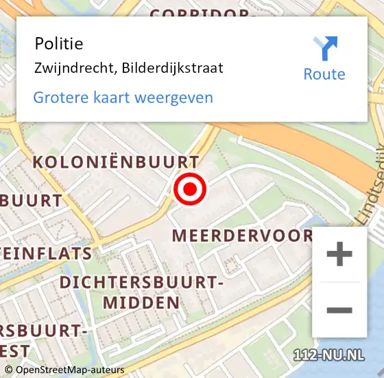 Locatie op kaart van de 112 melding: Politie Zwijndrecht, Bilderdijkstraat op 17 november 2023 11:22