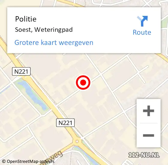 Locatie op kaart van de 112 melding: Politie Soest, Weteringpad op 20 november 2023 13:00