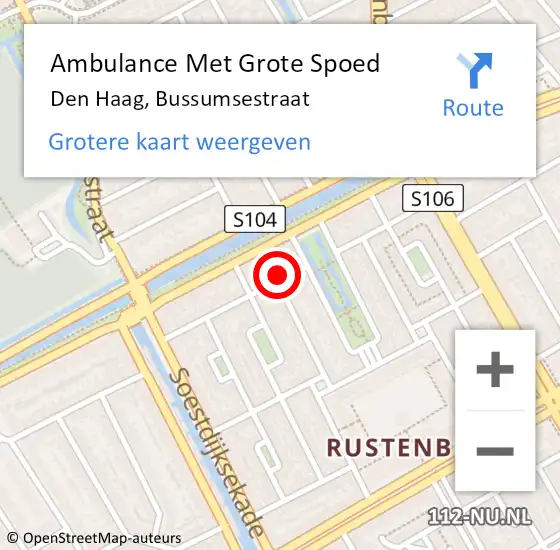 Locatie op kaart van de 112 melding: Ambulance Met Grote Spoed Naar Den Haag, Bussumsestraat op 20 november 2023 15:32