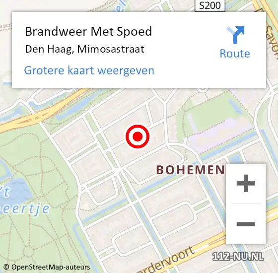 Locatie op kaart van de 112 melding: Brandweer Met Spoed Naar Den Haag, Mimosastraat op 24 november 2023 18:23