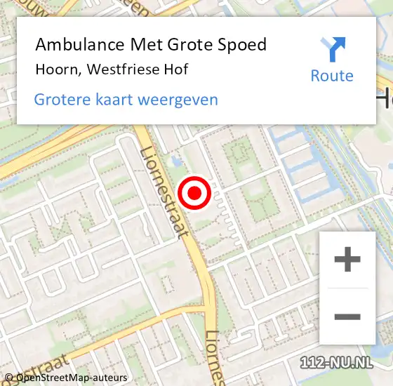 Locatie op kaart van de 112 melding: Ambulance Met Grote Spoed Naar Hoorn, Westfriese Hof op 27 november 2023 13:08