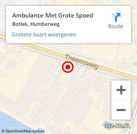 Locatie op kaart van de 112 melding: Ambulance Met Grote Spoed Naar Botlek, Humberweg op 29 november 2023 10:11