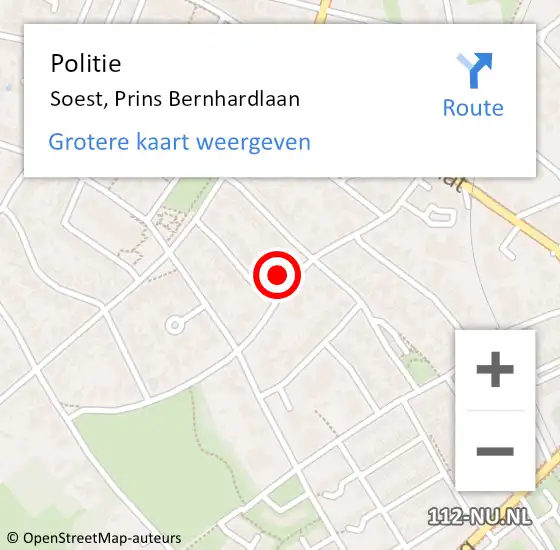 Locatie op kaart van de 112 melding: Politie Soest, Prins Bernhardlaan op 2 december 2023 14:35
