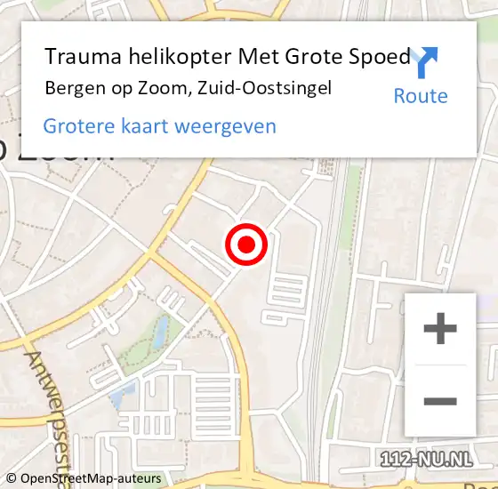 Locatie op kaart van de 112 melding: Trauma helikopter Met Grote Spoed Naar Bergen op Zoom, Zuid-Oostsingel op 6 december 2023 04:33