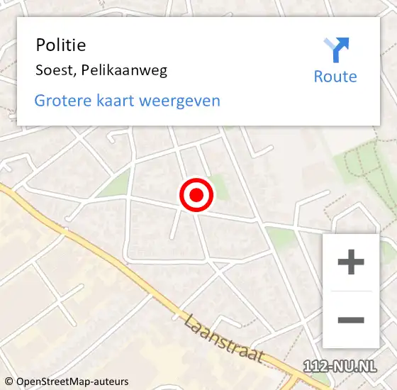 Locatie op kaart van de 112 melding: Politie Soest, Pelikaanweg op 14 december 2023 10:30