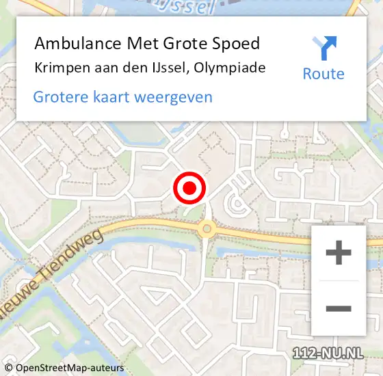 Locatie op kaart van de 112 melding: Ambulance Met Grote Spoed Naar Krimpen aan den IJssel, Olympiade op 16 december 2023 12:45