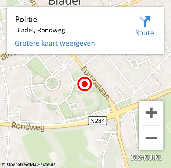 Locatie op kaart van de 112 melding: Politie Bladel, Rondweg op 19 december 2023 06:47