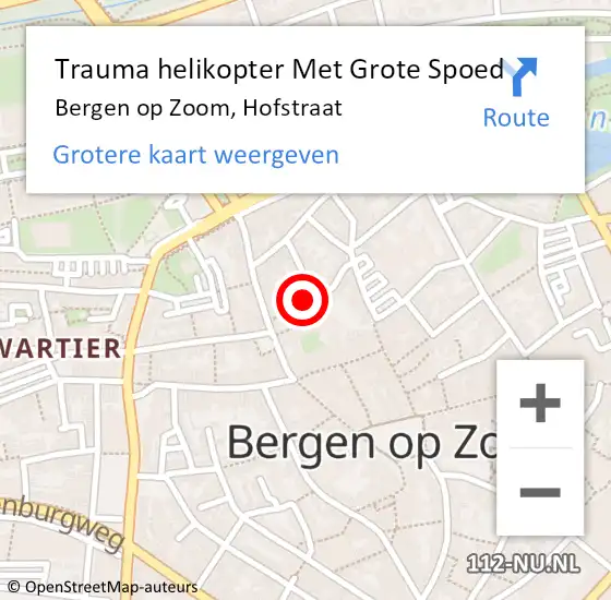Locatie op kaart van de 112 melding: Trauma helikopter Met Grote Spoed Naar Bergen op Zoom, Hofstraat op 30 december 2023 12:53