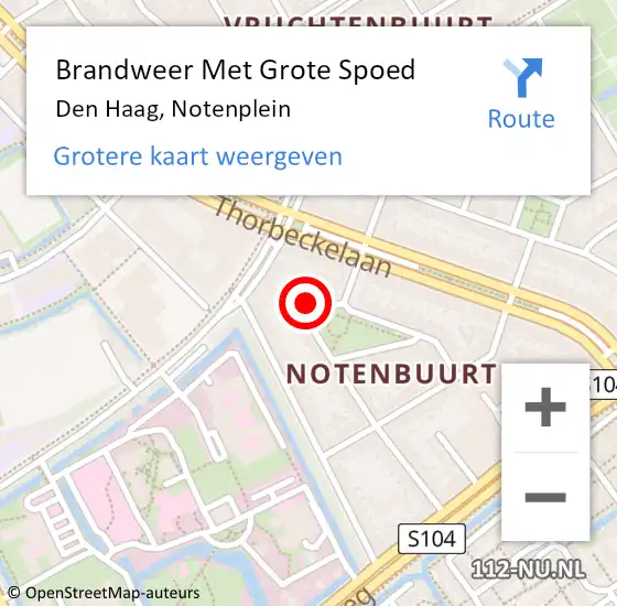 Locatie op kaart van de 112 melding: Brandweer Met Grote Spoed Naar Den Haag, Notenplein op 5 januari 2024 13:48