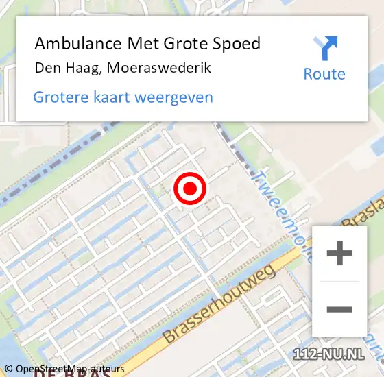 Locatie op kaart van de 112 melding: Ambulance Met Grote Spoed Naar Den Haag, Moeraswederik op 10 januari 2024 13:55