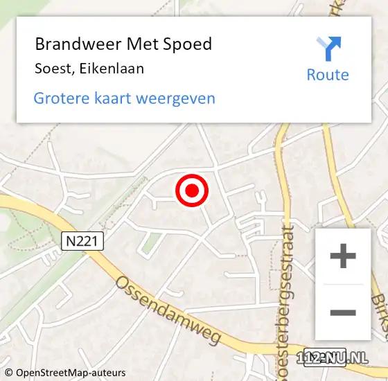 Locatie op kaart van de 112 melding: Brandweer Met Spoed Naar Soest, Eikenlaan op 11 januari 2024 12:46