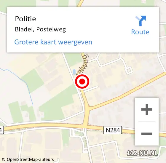 Locatie op kaart van de 112 melding: Politie Bladel, Postelweg op 13 januari 2024 14:12