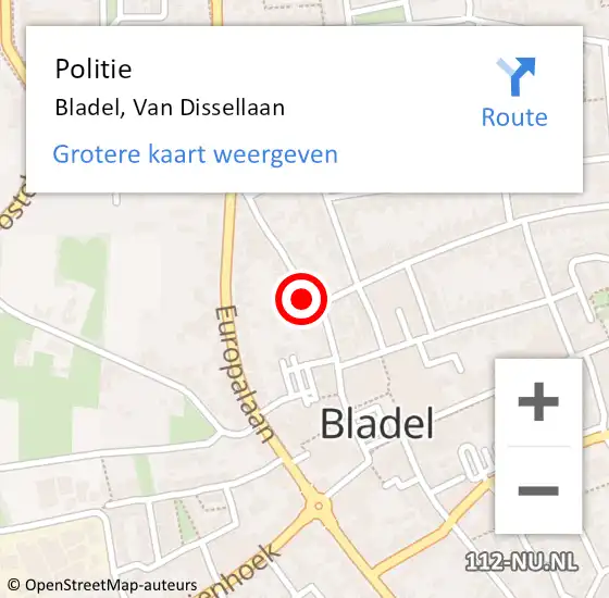 Locatie op kaart van de 112 melding: Politie Bladel, Van Dissellaan op 15 januari 2024 17:16
