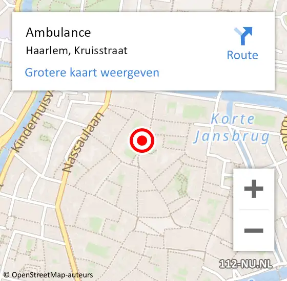 Locatie op kaart van de 112 melding: Ambulance Haarlem, Kruisstraat op 15 januari 2024 17:24